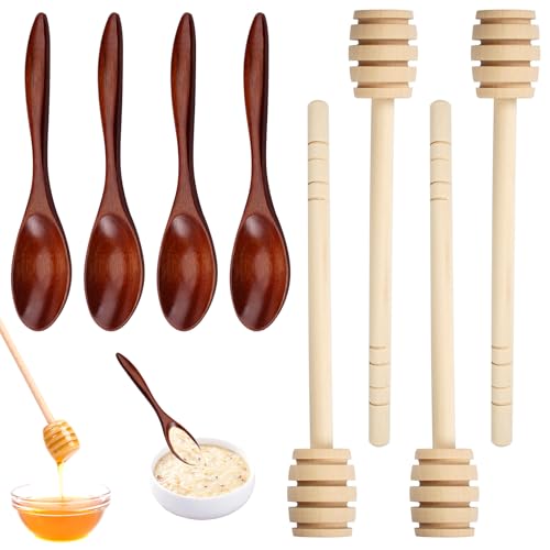 WhizNook 8 Piezas Cuchara Miel Madera, Agitadores de Miel, Cuchara para Miel, Cuchara Madera Miel, Palo Miel Madera, Cuchara de Madera para la Miel, para Mermelada, Almíbar, Café, Té