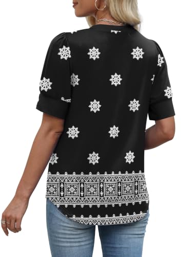 Image of OFEEFAN Womens Tops Short Sleeve Shirts Buttons V Neck Spring Fashion Summer Outfits Plus Size Blouses Dressy Casual