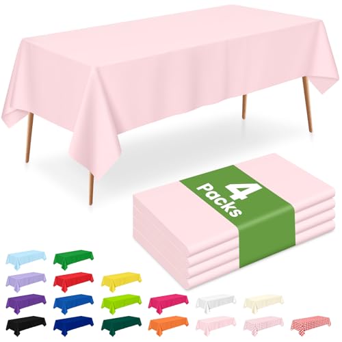 Image of LANLISA 4 Pack Pink Plastic Tablecloth, 54 x 108 Inch Rectangle Table Cloth Disposable, Valentines Day, Easter Party, Mothers Day Decorations Tablecloths, Pastel Party Plastic Cover