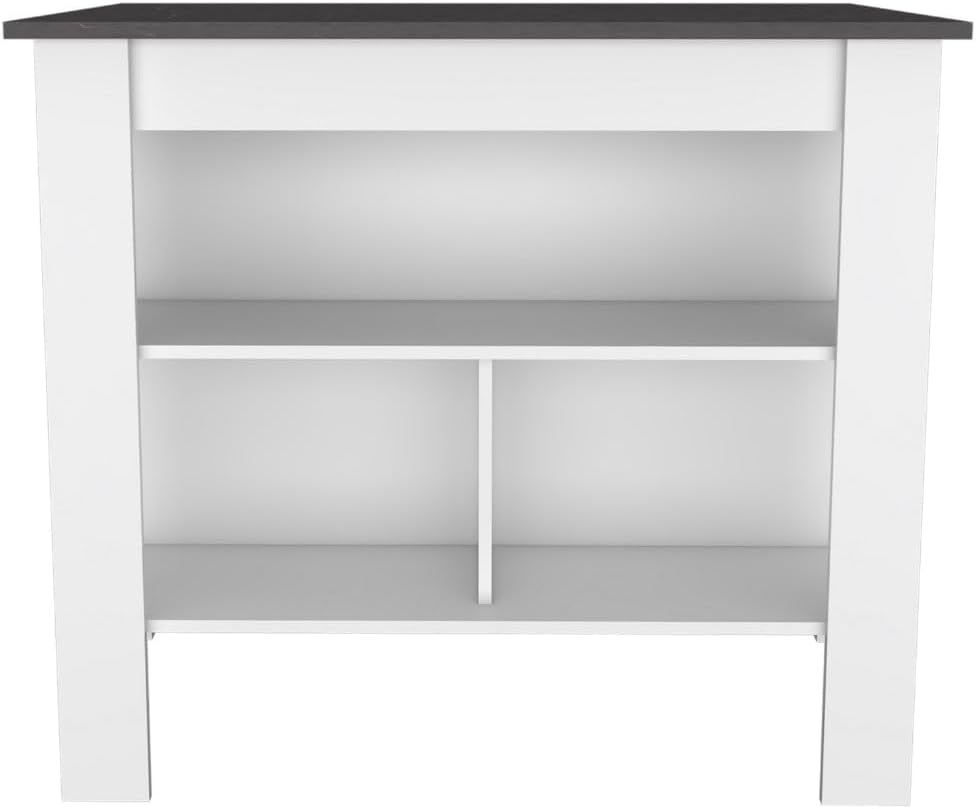 Kitchen Island Kitchen Table 35" H Four Legs Three Open Storage Shelves White/Onix