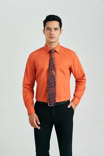 HISDERN Mens Dress Shirt and Tie Handkerchief Set Classic Long Sleeve Shirts Matching Ties Formal Button Down Shirts2