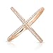 Sterling Silver Cross Cross "X" Ring Micro Pave CZ Rose Gold Finish Long