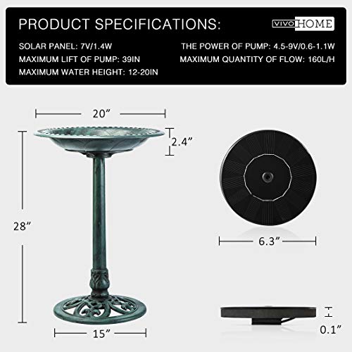 image for VIVOHOME Polyresin Antique Outdoor Green Garden Bird Bath and Solar Po
