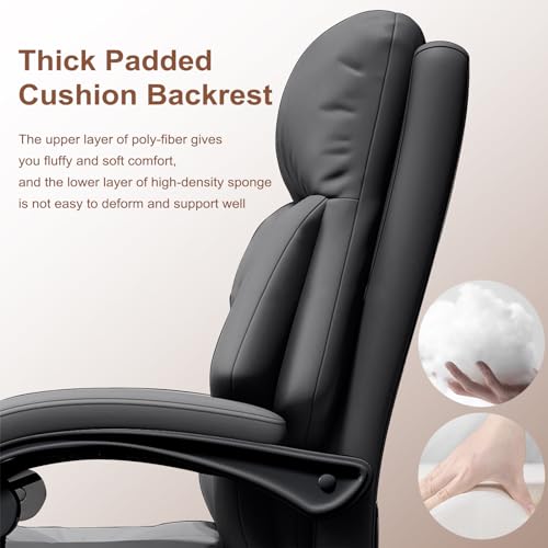 Image of Executive Office Chair with Wheels PU Leather Ergonomic Desk Chairs with Foot Rest High Back Computer Gaming Chairs for Home Office
