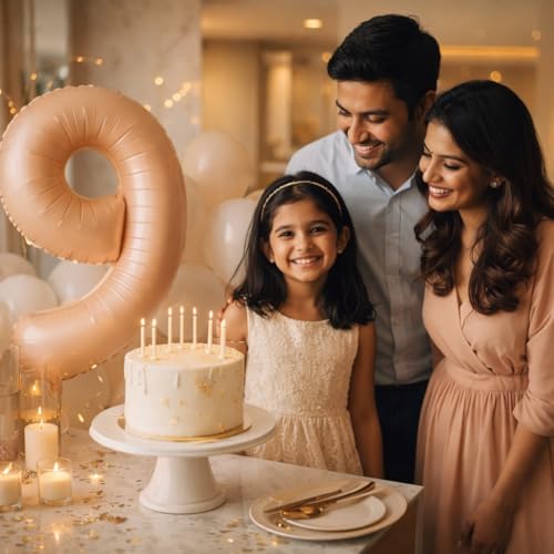Image of Wanna Party 40 Inches Apricot Super Shape Number 9 Balloon, Number Balloons for Themes & Events, Birthday Supplies & Decoration -Caramel Light Brown Foil Number Balloons