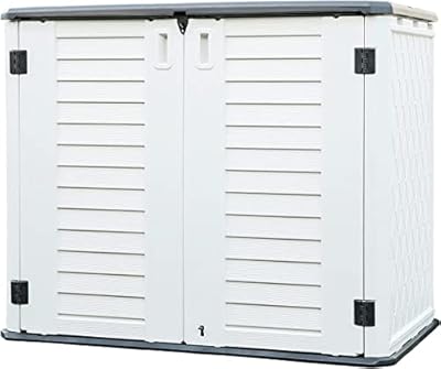 KINYING Outdoor Storage Shed - Horizontal Storage Box Waterproof for Garden, Patios, Backyards, Multi-Opening Door for Easy Storage of Bike, Garbage Cans, Tools, Lawn Mower, Off-White, 26 Cubic Feet