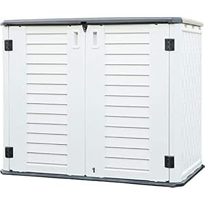 KINYING Outdoor Storage Shed - Horizontal Storage Box Waterproof for Garden, Patios, Backyards, Multi-Opening Door for Easy Storage of Bike, Garbage Cans, Tools, Lawn Mower, Off-White, 26 Cubic Feet KINYING Outdoor Storage Shed Horizontal Storage Box Waterproof for Garden Patios Backyards Multi Opening Door for Easy Storage of Bike Garbage Cans Tools Lawn Mower Off White 26 Cubic Feet