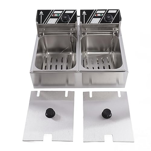 Image of Electric Fryer, Adjustable Temperature Double Tank Electric Fryer Practical For Snack Shop (EU Plug 220V)