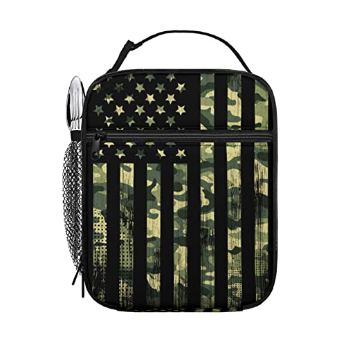 Image of Miaoquhe Camouflage American Flag Lunch Box Camo Insulated Lunch Bag for Kids Boys Girls, Portable Kids Lunch Box Reusable Cooler Totes for School Work Picnic Travel