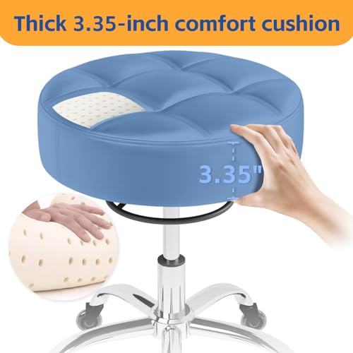 Image of Rolling Stool Heavy Duty 400lb: Super Soft Seat Cushion,360 Swive,Height Adjustability,No Squeaky Noises,No Tip Over,New Upgraded Stool Salon Stool Chair, Tattoo Facial Massage Spa Medical (Blue)
