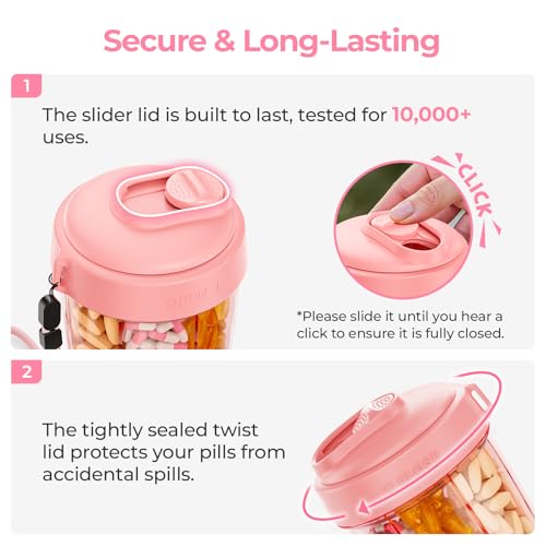 Image of AUVON Large Pill Dispenser Can Store 7 Various Supplements, Travel Pill Organizer Bottle with Anti-Mix Design, Arthritis-friendly Pill Holder with Wide Opening & Slider Lid, Includes 20 Blank Stickers