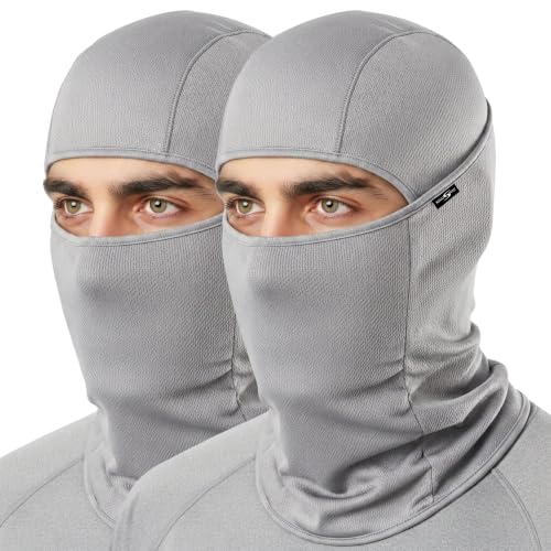 Image of Kingsway Balaclava Face Mask for Bikers - Premium Riceknit Helmet Liner | UPF 50+ UV & Dust Protection | Full Face Mask for Men & Women | Light Grey | Pack of 2