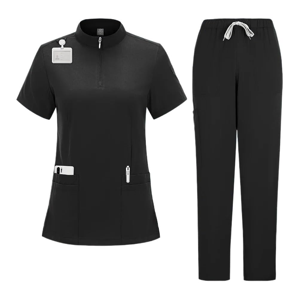 Uniformes quirúrgicos de enfermería for mujer, uniformes de médico y enfermera, pantalones rectos for hombre, ropa médica, ropa de trabajo for salón de belleza Para Uso Hospitalario(Black,XXL)
