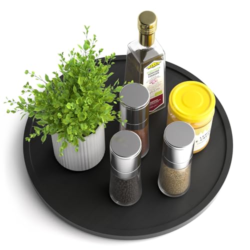 Homerays Bambus Drehteller Organizer Lazy Susan, Drehteller Küchen Organizer-30cm, Anti-Rutsch-Gewürzregal Drehbar für Küche Speisekammer Schrank Tisch Arbeitsplatte, Schwarz