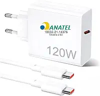 Kit Carregador Tipo C Turbo 120W com Cabo USB-C de 1 Metro e Fonte Compatível com Xiaomi 14 Pro 13 Ultra 11 12t Pro F4 Gt 5.0 Carregamento Ultra Rápido de Celular Branco Anatel – VOLT3M