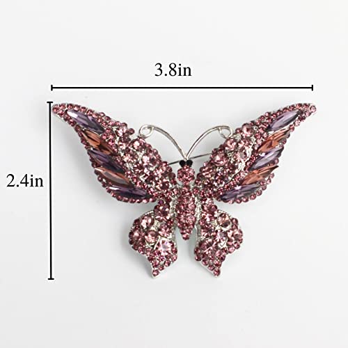 Crystal Rhinestone Butterfly Brooch Elegant Lapel Pins Dress Accessories Jewelry Gift For Women Girls (Purple) #TOP1