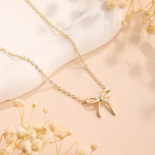 image for Risamil Gold Necklace for Women- Bow Necklace 14K Gold Necklace Dainty