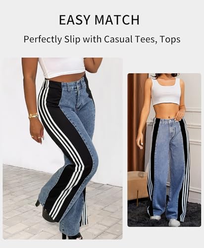 LONGBIDA Women's High Waisted Jeans Two Tone Stretchy Baggy Trendy Wide Leg Denim Pants4