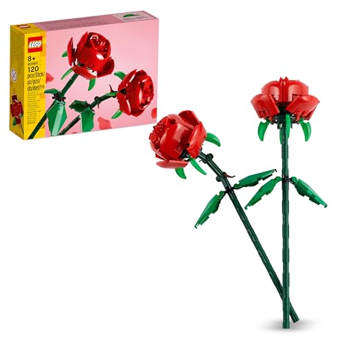 LEGO Botanicals Rosas, Flores Artificiales Rojas Compatible con Ramos, Decoración Floral para Dormitorio Infantil y Escritorio, Regalo para Niñas, Niños y Adolescentes 40460