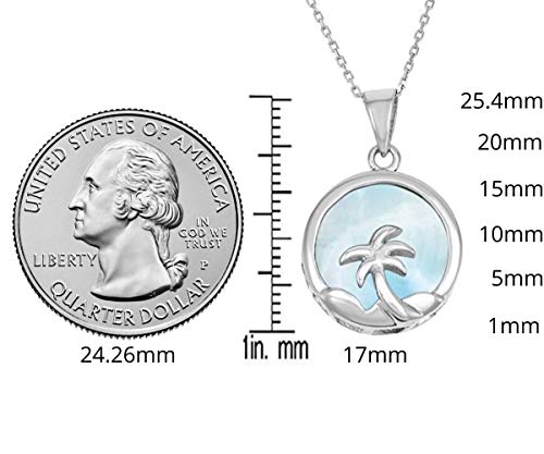 Sterling Silver Larimar Necklace Natural Gemstone Palm Tree Circle Pendant Necklace With 18" Silver Chain Dainty Necklace For Women #TOP1