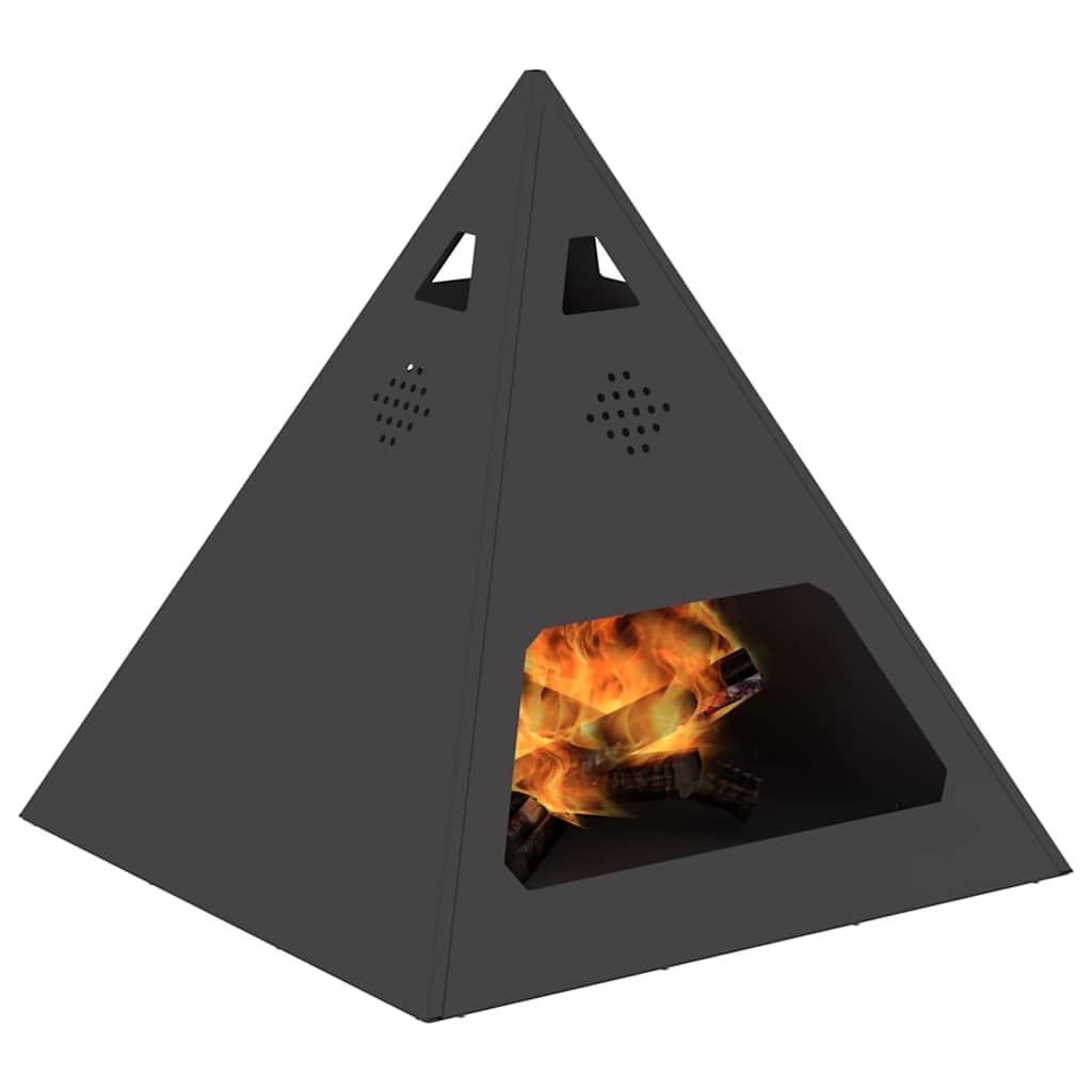Feuerstelle Schwarz aus Stahl 50 x 50 x 51 cm, kamin ofen feuerstelle, schornstein, heizkassette, elektroeinsatz für terrasse garten haus, outdoor wärme deko behaglichkeit