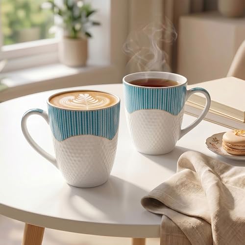 Image of U.P.C. U.P.C.Milk Mug Set of 2 | Ceramic & Bone China Coffee Milk Cups | Designer Printed Tea Coffee Mug Set | Large Capacity Milk Mugs | Microwave Safe Cup Set | Kitchen Drinkware Gift Set