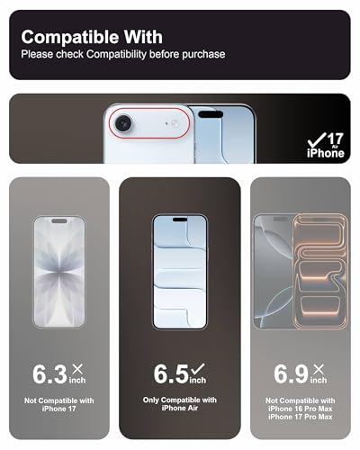 Image of Affix 2 Pack for iPhone Air Or iPhone 17 Air Full Coverage Tempered Glass, Screen Protector Guard with Easy Fix Installation Tool, 9H Hardness Shatterproof, HD Clear Scratch Resistant