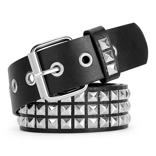 VONMELLI Nietengürtel Y2K Gürtel Goth Ledergürtel für Damen und Herren Metall Punk Taillengürtel Scene Style für Jeans Passt Taillenumfang 78-91cm