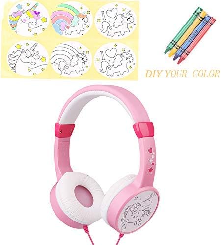 Over Ear Girls Headphones, DIY Color Unicorn Earphones with 85dB Volume Limited and 3.5mm Jack for iPad Cellphones Computer MP3/4 Kindle,Children Headset for School,Birthday Gifts(Pink)