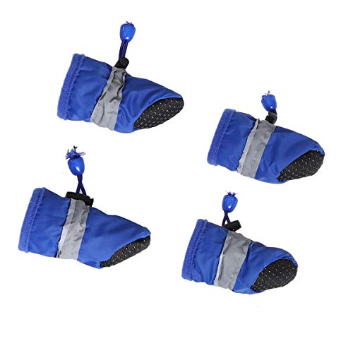 Popetpop 4Pcs Waterproof Dog Shoes Pet Dog Paw Protector Anti Slip All Seasons Pet Booties For Dogs Size S (Blue) #TOP2