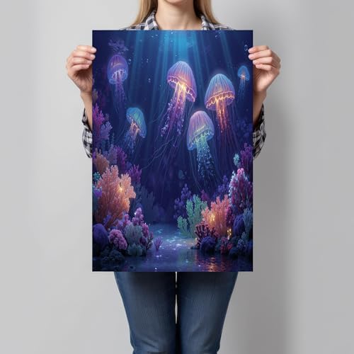 Cuadros en lienzo de medusas JRISEMECY sin marco azul profundo 70x100cm