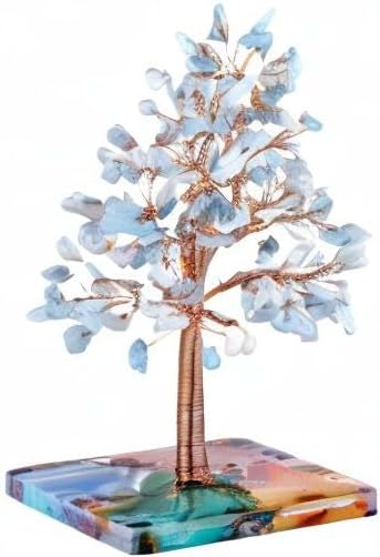 Miniatura 5 de Nupuyai Árbol de dinero de piedra de cristal aguamarina envuelto en rodajas de ágata orgón, árbol de la vida, bonsái de Feng Shui, decoración para