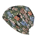 Floral Black Cat Beanie Hat Cap Winter Soft-Knit Stocking Cap Slouchy Head-Wear for Adult Outdoor