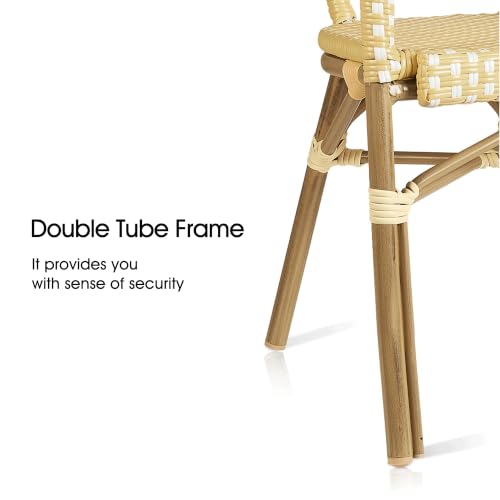Image of PURPLE LEAF French Bistro Chairs with Arms Set of 4, Bamboo Finish, Yellow