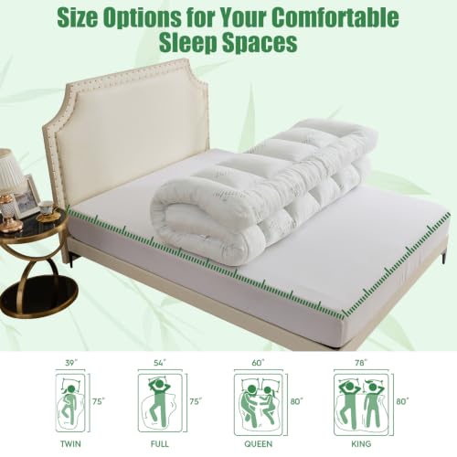 Image of WhatsBedding 5 Inch Memory Foam Mattress Topper Full for Back Pain Relief, Cooling Bamboo Viscose Air Layer, Supportive Pillow Top Mattress Topper, 8-18in Deep Pocket