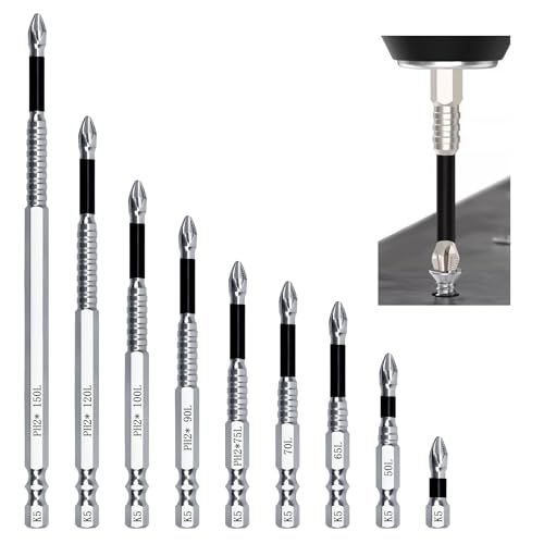 9 Pcs High Magnetic Screwdriver Drill Bit Set Strong Anti-Slip Magnetic Screwdriver Bits Anti-Slip Drill Bits Precision Screwdrivers Set for Electric Tools and Impact 25 50 65 70 75 90 100 120 150mm