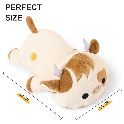 shownicer Gewichtstiere Hochlandkuh 1,8 KG Gewichtetes Kuscheltier Kuh Stofftier Großes Plüschtier Kawaii Hochlandrind Plüsch Kissen Spielzeug Wurfkissen Geschenk für Erwachsene Kinder 3+ Jahre