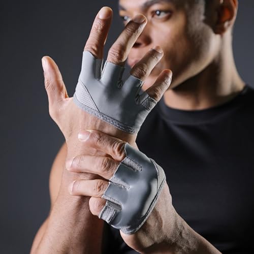 Guantes de gimnasio sin dedos con medio agarre y protección antideslizante transpirable 4