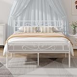 VECELO Queen Size Bed Frame with Headboard, 14 Inch Metal Platform Mattress Foundation, No Box Spring Needed, Squeak Resistant, Easy Assembly, White