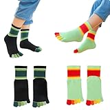 Pursuestar 2 Pairs Cotton Five Finger Split Toe Socks Athletic Running Casual Dress Rainbow Stripe Socks for Boys Girls Kids 2-10 Years