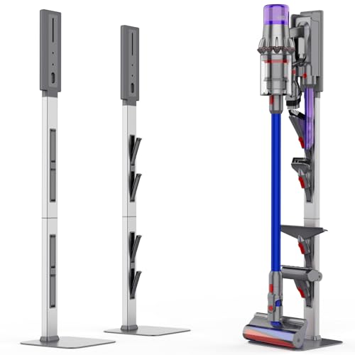 AIKOLZON Vacuum Stand for Dyson with Foldable Storage Hooks and Heavy-Duty Carbon Steel Base, No Drill Installation, Space-Saving Organizer for All Dyson Cordless Vacuums & Accessories