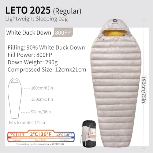 Bolsa de Dormir AEGISMAX LETO 2025-M/L Series 800FP Ultraligera para Camping Exterior miniatura 3