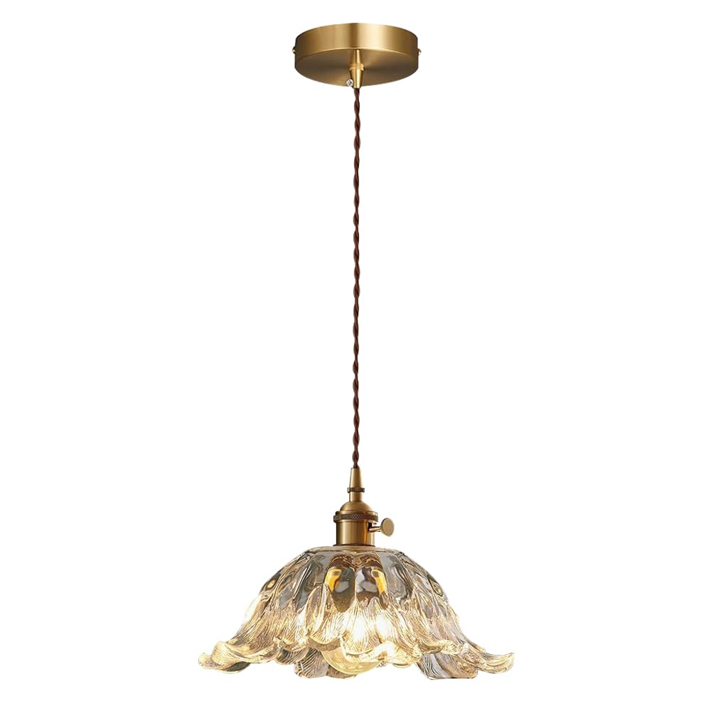 GUOGUOSM Modern Minimalist Style Flower Pendant Lamp, Creative Glass Hanging Light, E26 Light Source Flush Mount Chandelier, Living Room Corridor Bedroom Decorative Lighting Fixtures