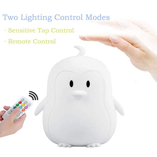 Image of Night Light for Kids Silicone Penguin Night Light 9 Colors Baby Light Bedside Lamp Rechargeable Remote LED Children Night Light for Toddlers /Boys /Girls /Adults /Bedroom /Bathroom /Outdoor