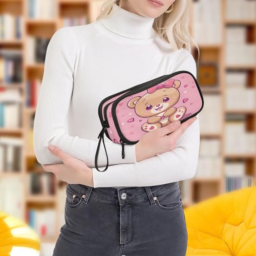 Image of Cute Bear Pencil Case Box Boys Girls Large Pencil Pouch with Zipper Compartments Big Capacity Stationery Pen Bag Organizer for Kids Teens Adults School