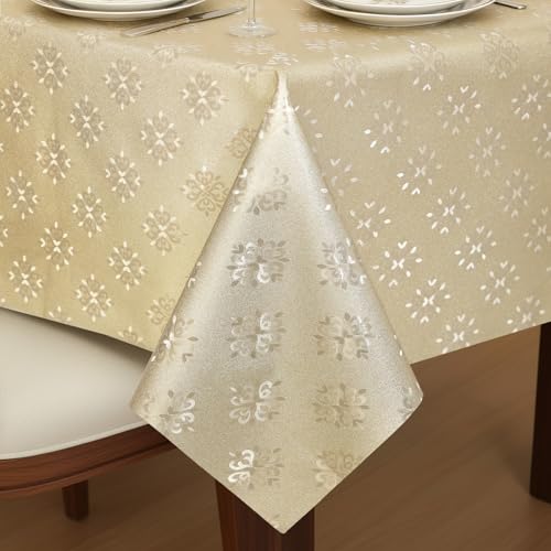 FAVE Flower Gold Vinyl Tablecloth, Waterproof Wipeable 54x54 Inch Square Tablecloth for Parties, Weddings, Home Decor & Outdoor Dining