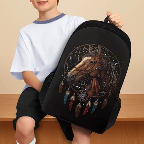 Horse Dreamcatcher Print Middle School Bag Backpack Purse for Girls Elementary Bookbag Kids Child Schoolbag Preschool Backpacks Knapsack School Supplies Rucksack Daypack with Double Zipper4