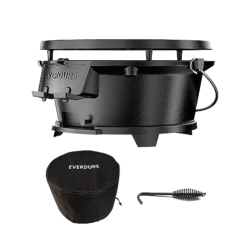 Everdure Round Cast Iron Grill & Cover – Outdoor, 2-In-1