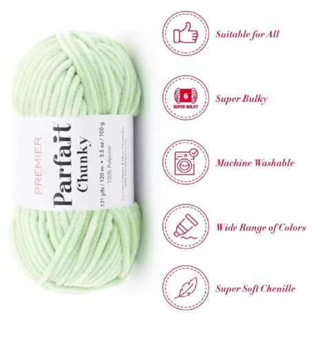 Image of Premier Yarns Parfait Chunky Chenille Yarn 3.5 Oz Super Bulky Weight 3 Pack Bundle with Bella's Stitch Place Holders (Key Lime)