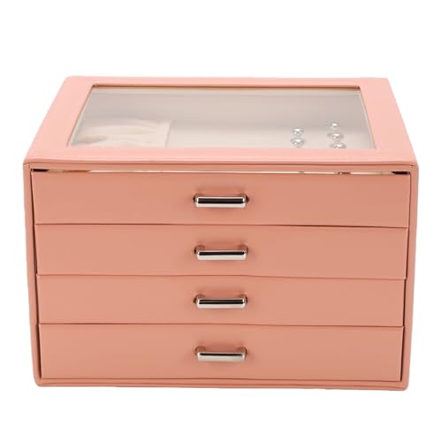 NOENNULL Caja Organizadora de Joyas de 4 Capas, Interior de Terciopelo, Cuero de PU, Anillo, Pendiente, Pulsera, Collar, Caja Organizadora de Almacenamiento de Joyas, Estuche de (Rosa)